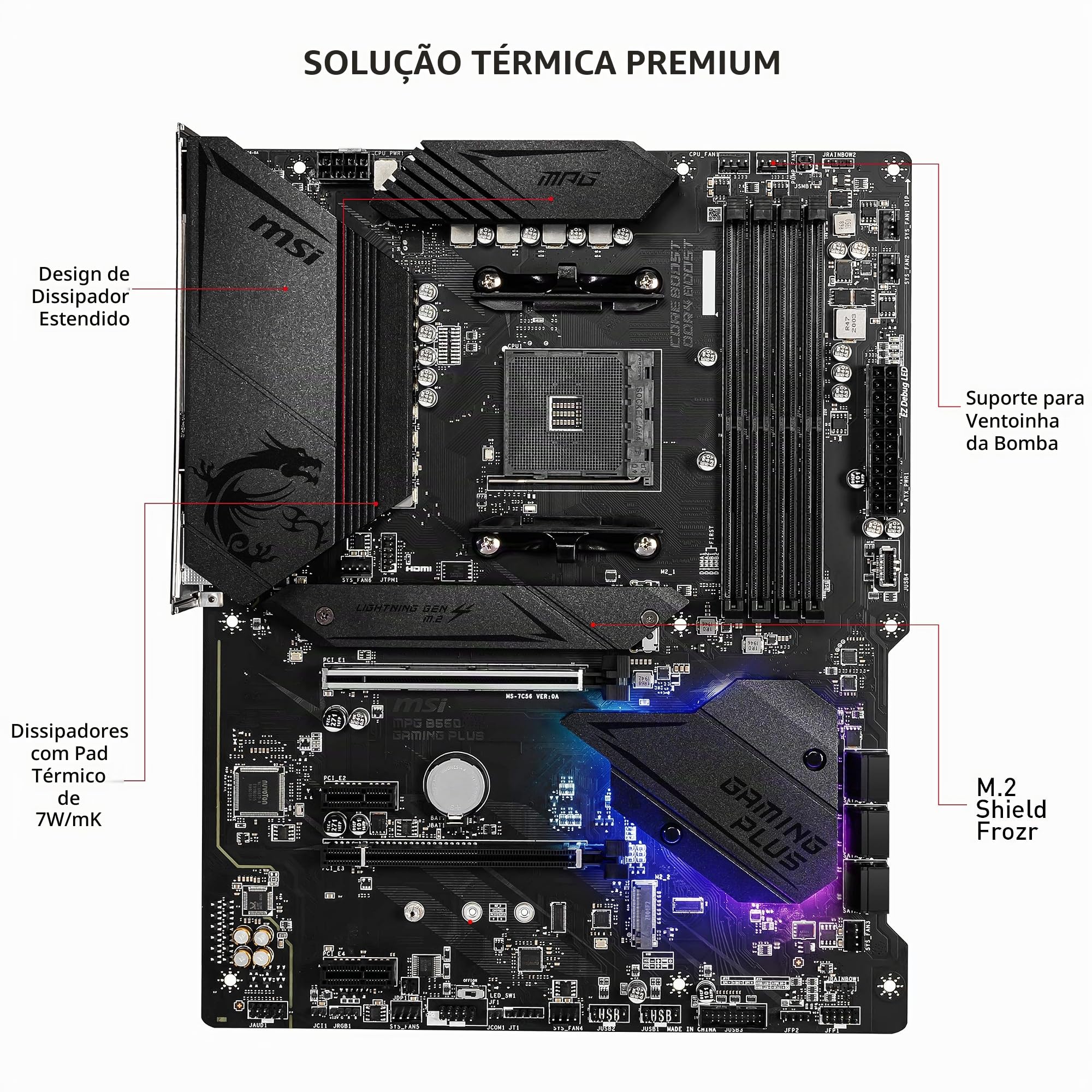 MSI MPG B550 Gaming Plus Placa-mãe para jogos (AMD AM4, DDR4, PCIe